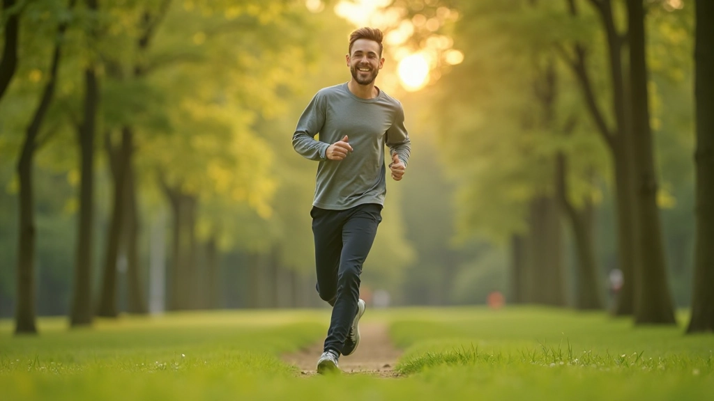 Atletische persoon die aan het joggen is in een groen park met natuurlijke omgeving