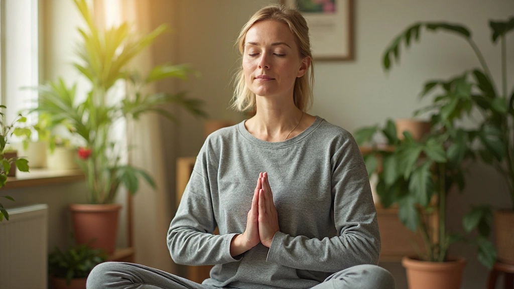 Persoon die ademhalingsoefening doet op een rustige plek met natuurlijk licht