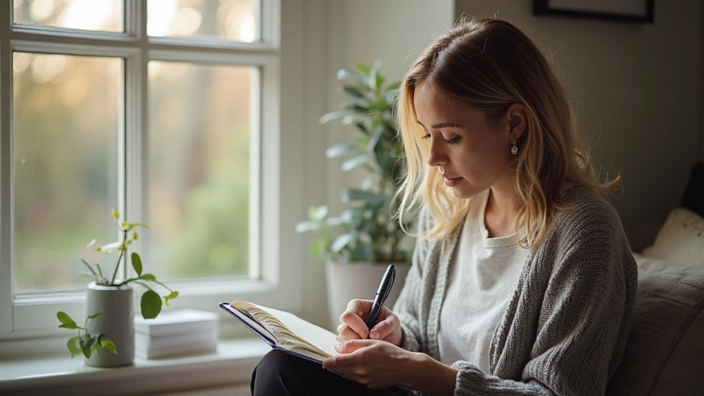Vrouw die nadenkt en meditatief in een rustige omgeving met natuurlijk licht