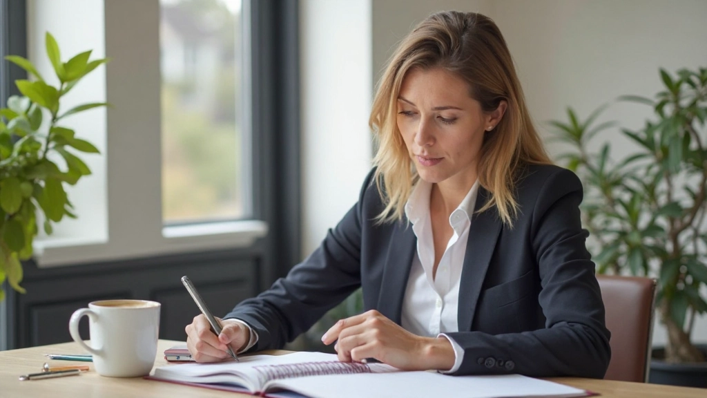 Professionele foto van iemand die een planning organiseert met notities en een kopje koffie op een schoon bureau